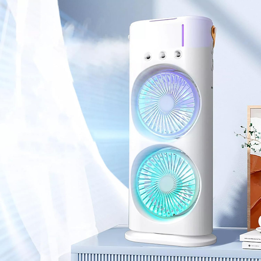 Portable Double Spray Air Cooler Fan – USB Rechargeable Mini Mist Cooling Fan
